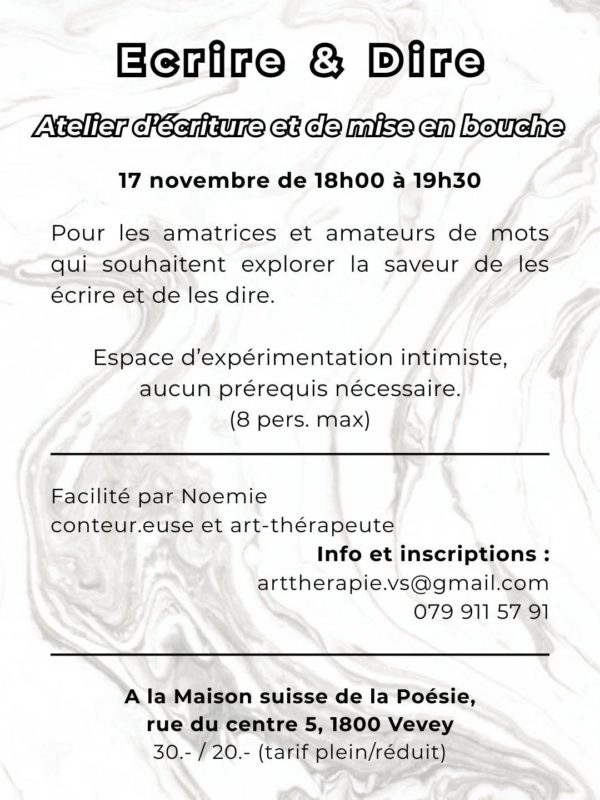 Atelier Ecriture 2 La Maison Suisse de la Poésie